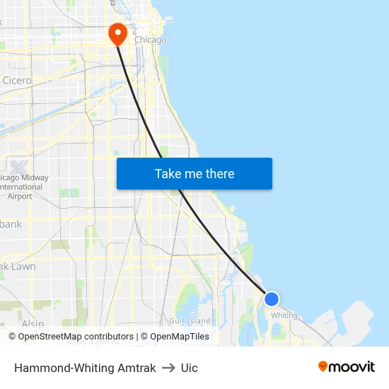 Hammond-Whiting Amtrak to Uic map