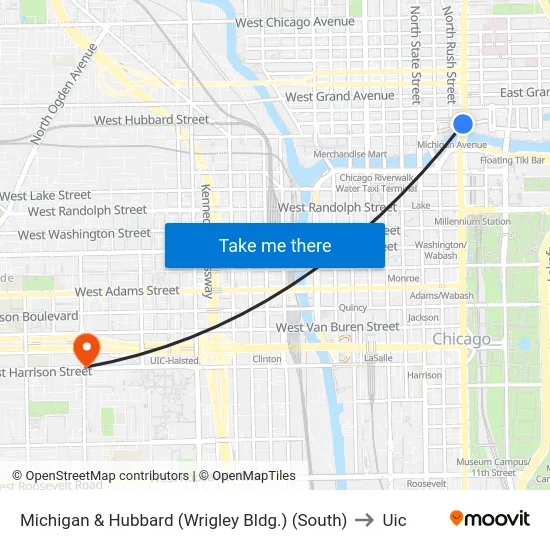 Michigan & Hubbard (Wrigley Bldg.) (South) to Uic map
