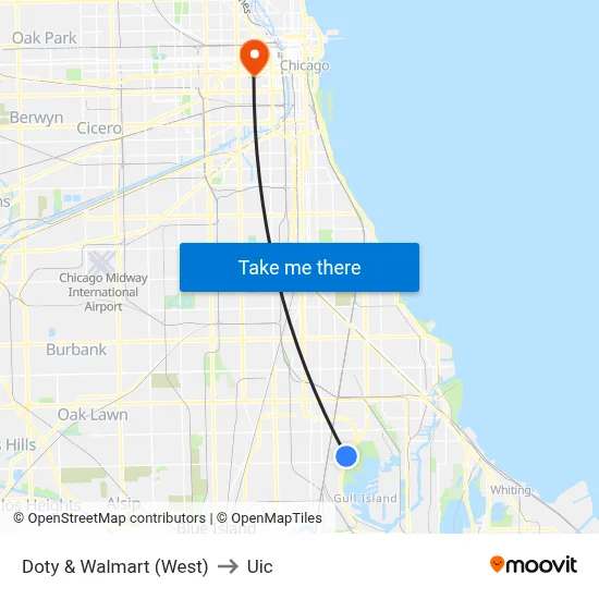 Doty & Walmart (West) to Uic map