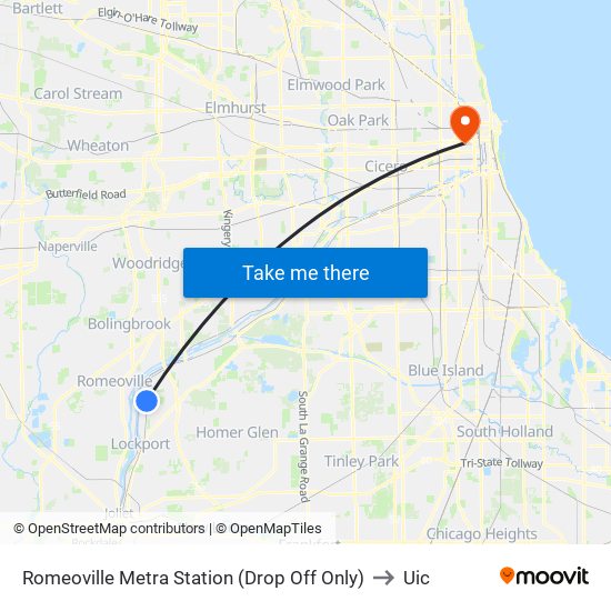 Romeoville Metra Station (Drop Off Only) to Uic map