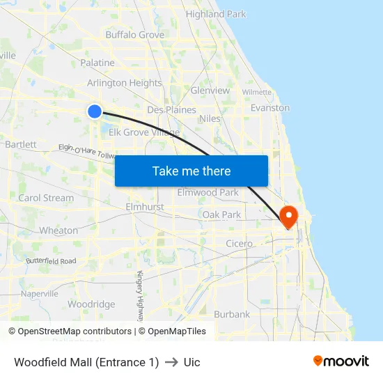 Woodfield Mall (Entrance 1) to Uic map