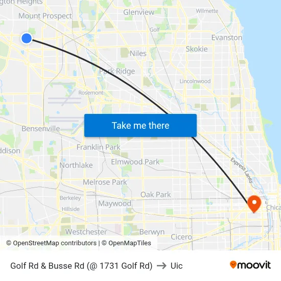 Golf Rd & Busse Rd (@ 1731 Golf Rd) to Uic map