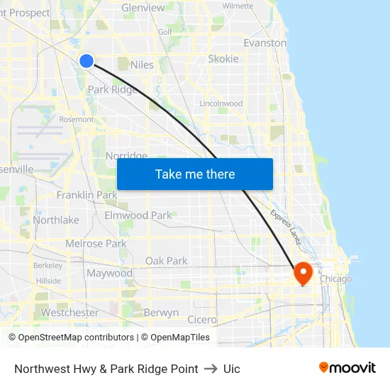 Northwest Hwy & Park Ridge Point to Uic map