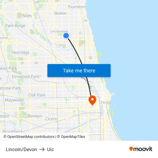 Lincoln/Devon to Uic map