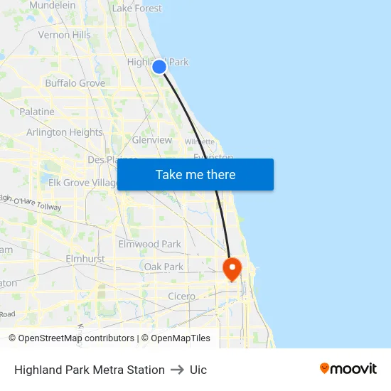 Highland Park Metra Station to Uic map