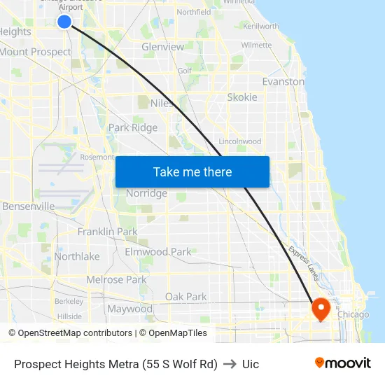 Prospect Heights Metra (55 S Wolf Rd) to Uic map