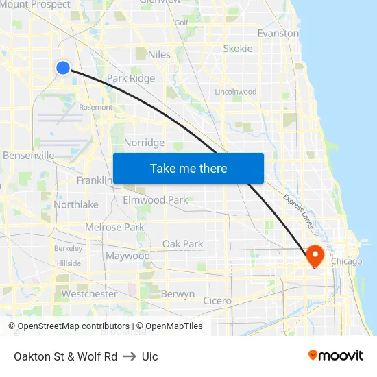Oakton St & Wolf Rd to Uic map