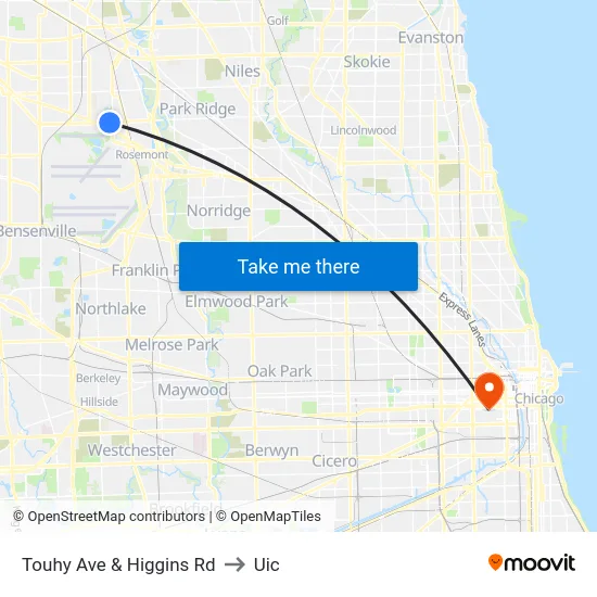Touhy Ave & Higgins Rd to Uic map