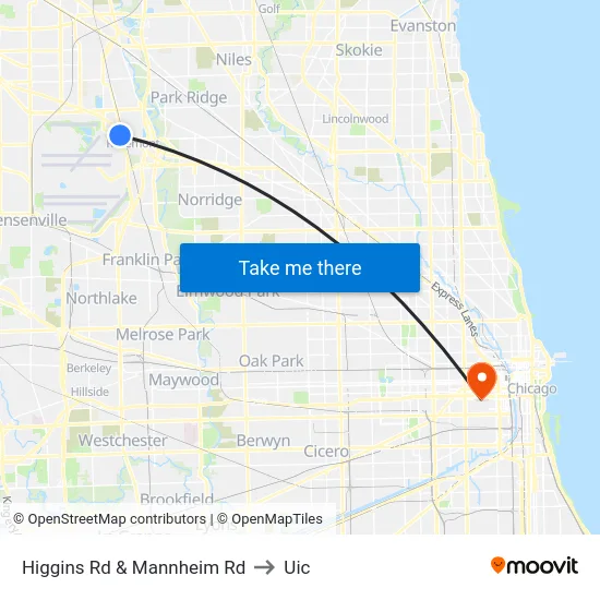 Higgins Rd & Mannheim Rd to Uic map