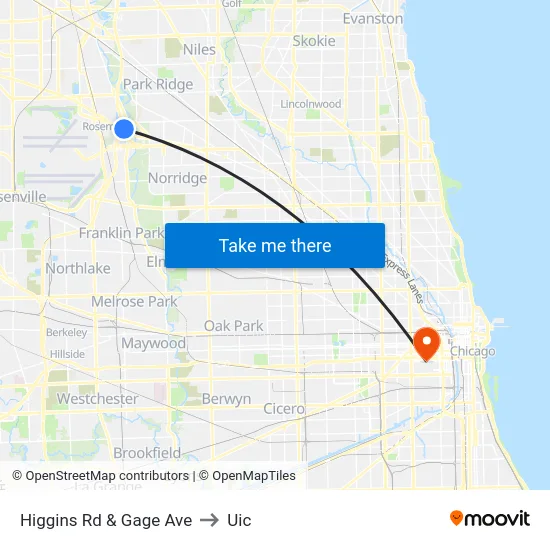 Higgins Rd & Gage Ave to Uic map