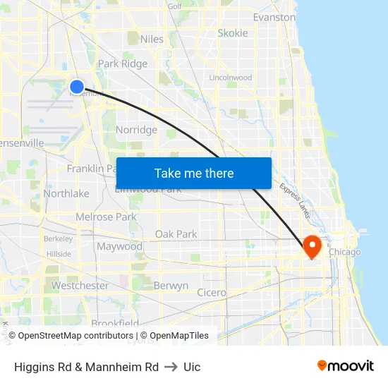 Higgins Rd & Mannheim Rd to Uic map