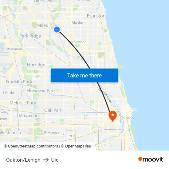 Oakton/Lehigh to Uic map