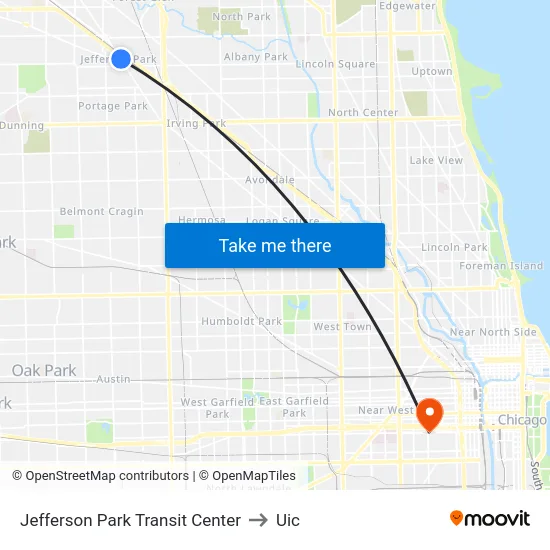 Jefferson Park Transit Center to Uic map
