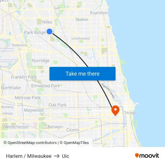 Harlem / Milwaukee to Uic map
