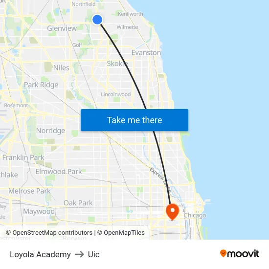 Loyola Academy to Uic map