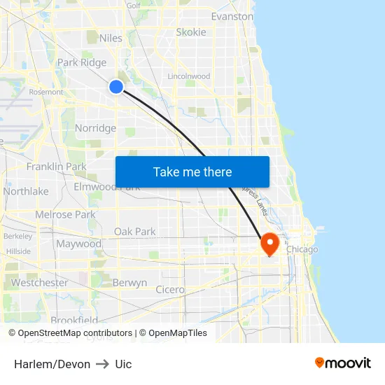 Harlem/Devon to Uic map