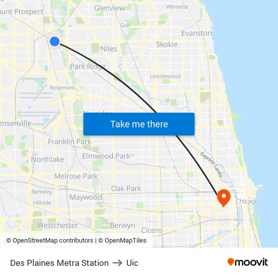 Des Plaines Metra Station to Uic map