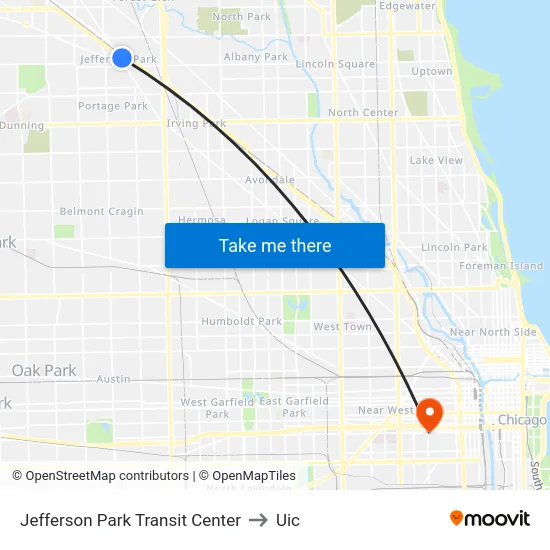 Jefferson Park Transit Center to Uic map
