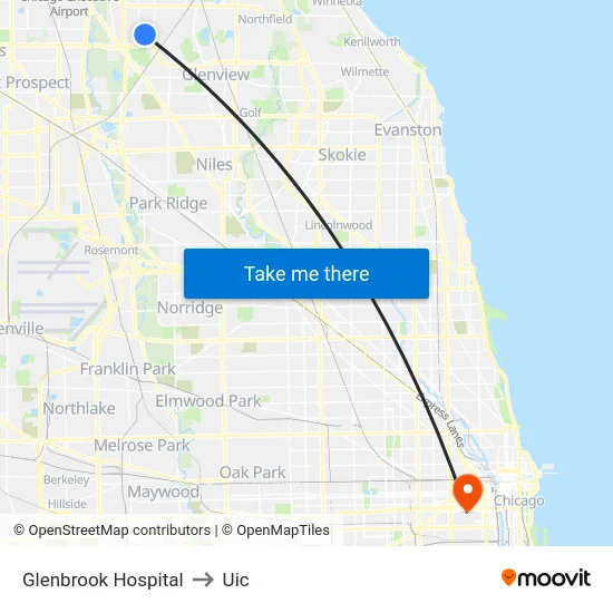Glenbrook Hospital to Uic map