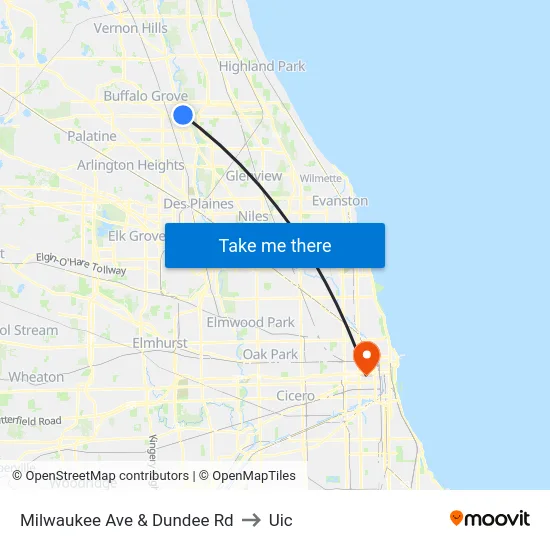 Milwaukee Ave & Dundee Rd to Uic map