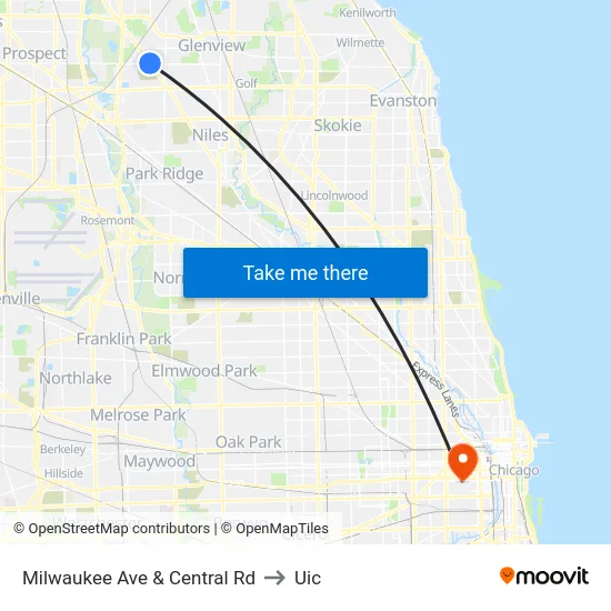 Milwaukee Ave & Central Rd to Uic map