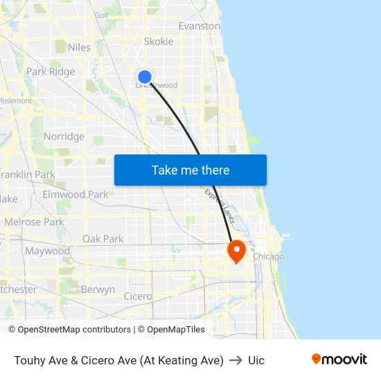 Touhy Ave & Cicero Ave (At Keating Ave) to Uic map