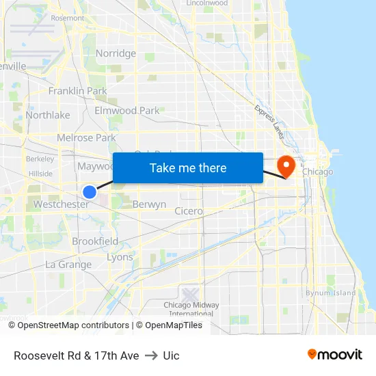 Roosevelt Rd & 17th Ave to Uic map