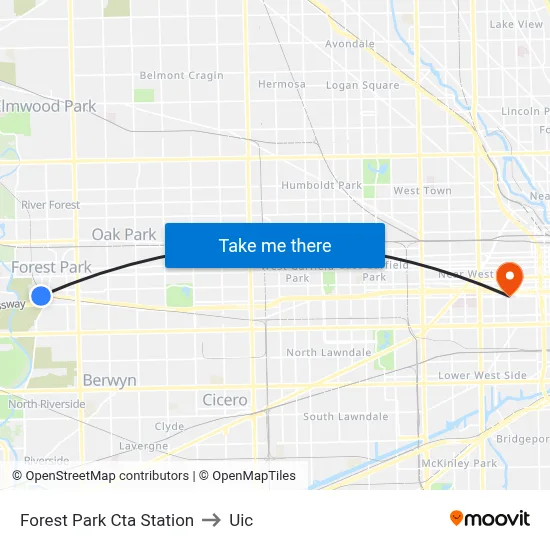 Forest Park Cta Station to Uic map