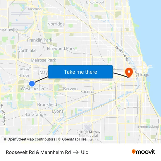 Roosevelt Rd & Mannheim Rd to Uic map
