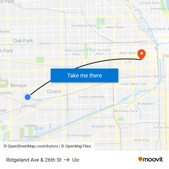 Ridgeland Ave & 26th St to Uic map
