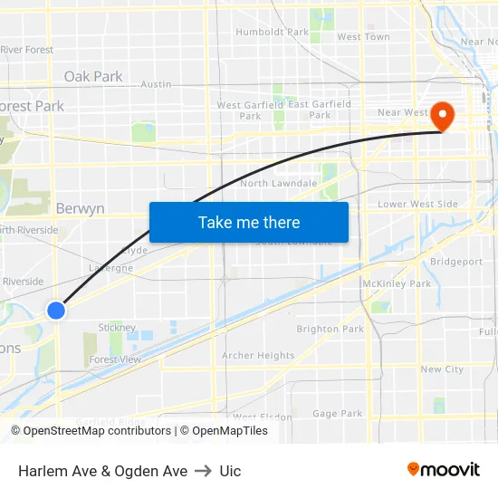 Harlem Ave & Ogden Ave to Uic map