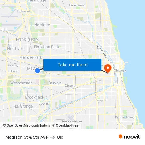 Madison St & 5th Ave to Uic map