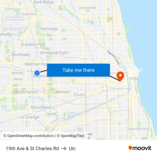 19th Ave & St Charles Rd to Uic map