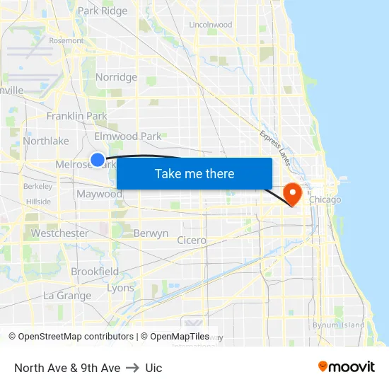 North Ave & 9th Ave to Uic map