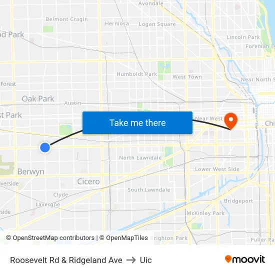 Roosevelt Rd & Ridgeland Ave to Uic map