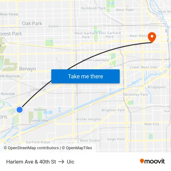 Harlem Ave & 40th St to Uic map