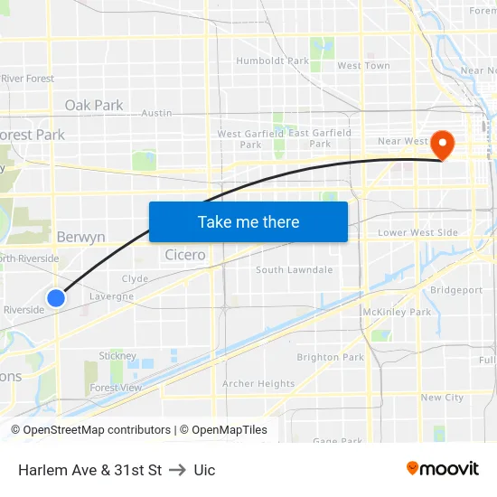 Harlem Ave & 31st St to Uic map