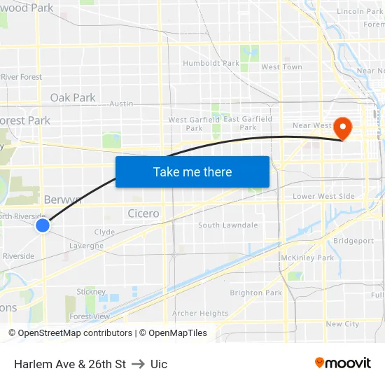 Harlem Ave & 26th St to Uic map