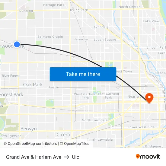 Grand Ave & Harlem Ave to Uic map