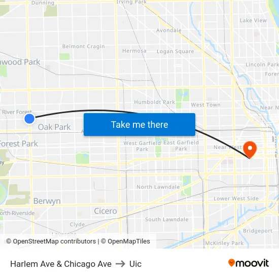 Harlem Ave & Chicago Ave to Uic map