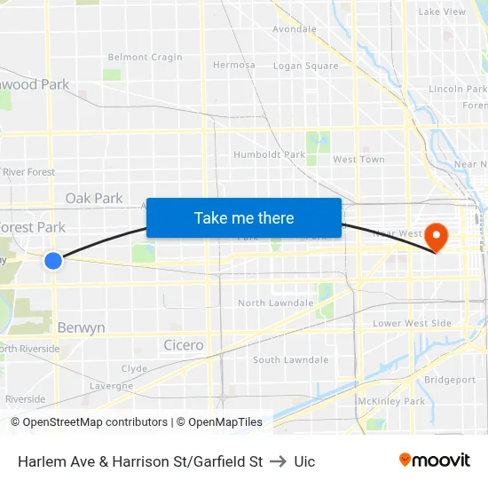 Harlem Ave & Harrison St/Garfield St to Uic map