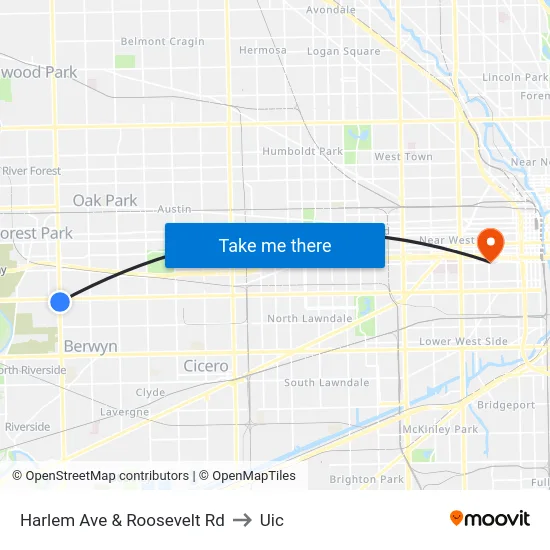 Harlem Ave & Roosevelt Rd to Uic map