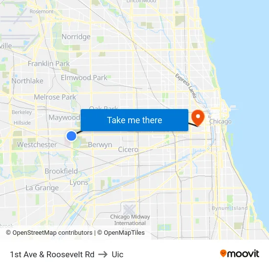 1st Ave & Roosevelt Rd to Uic map
