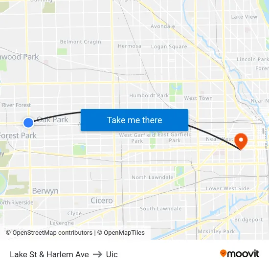 Lake St & Harlem Ave to Uic map