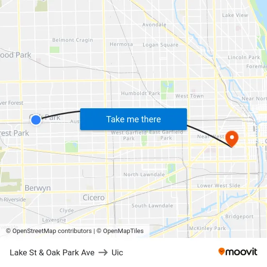 Lake St & Oak Park Ave to Uic map