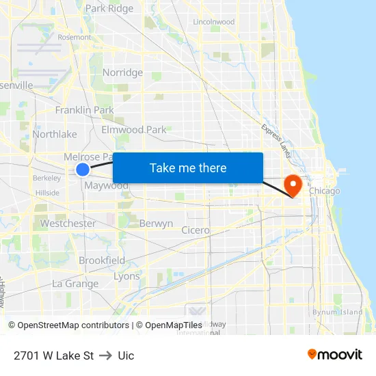 2701 W Lake St to Uic map