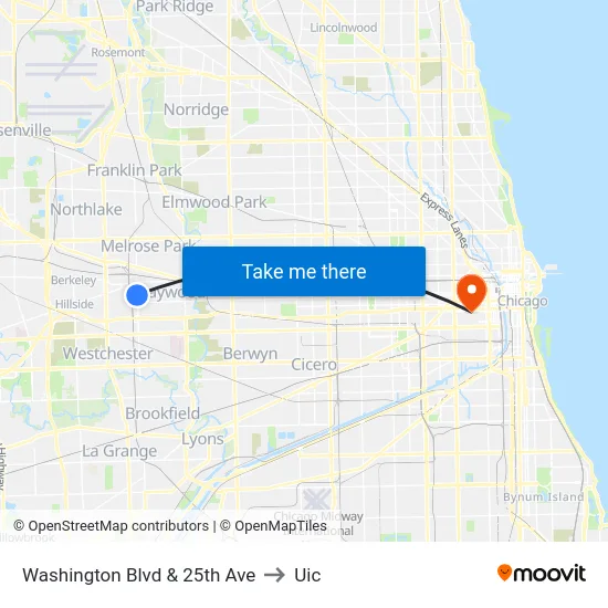 Washington Blvd & 25th Ave to Uic map