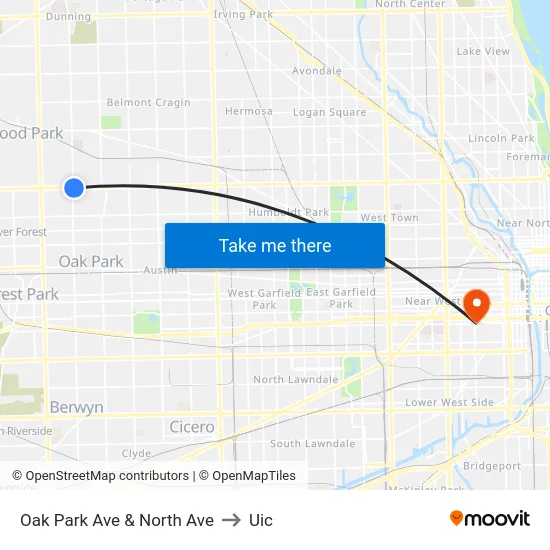 Oak Park Ave & North Ave to Uic map