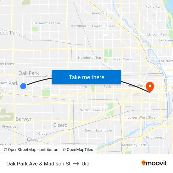 Oak Park Ave & Madison St to Uic map
