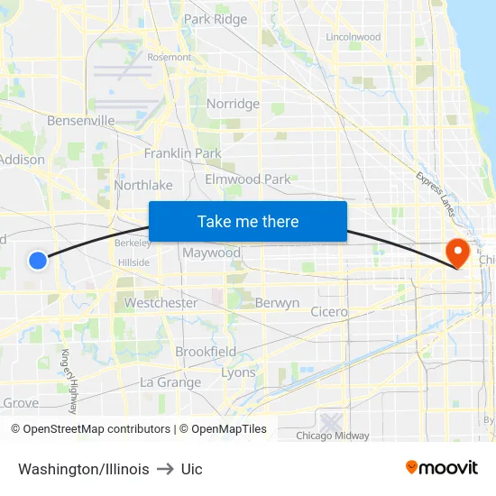 Washington/Illinois to Uic map